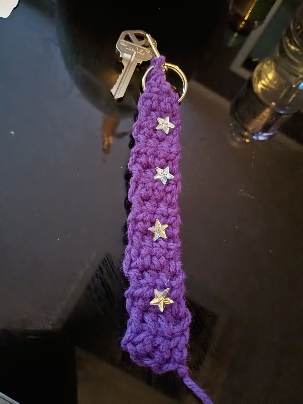 Purple Crochet Key & Card Holder Strap with Star Studs